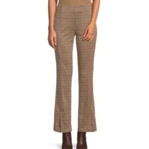 Lumiere Plaid Flared Pants Brown Cream High Rise NWT‎